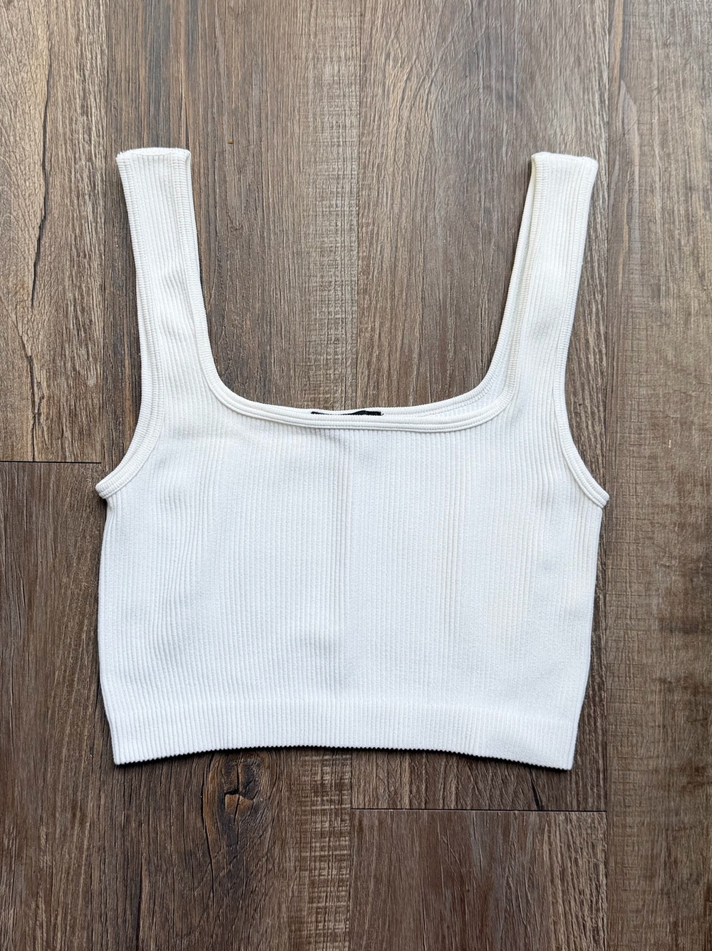 Zara White Ribbed Square-Neck Crop Top